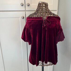 Free People | Off-the-Shoulder Terese Velvet Top | Wild Garnet Red | Large